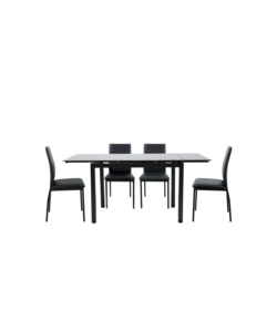 SET PRANZO BELLAHOME "MINORCA" NERO CON TAVOLO ESTENSIBILE IN VETRO 4 SEDUTE